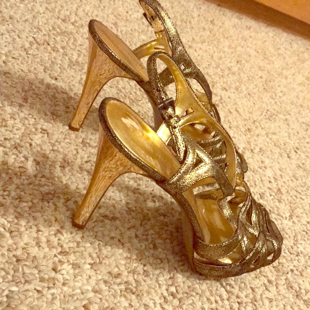 Gold strappy heels
